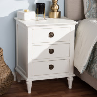 Baxton Studio SED2MCAL2Wa Venezia French-Inspired Rustic Whitewash Wood 3-Drawer Nightstand